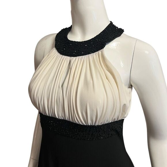 Elegant Black & Cream Beaded Midi Dress Size 6 - Picture 6 of 10